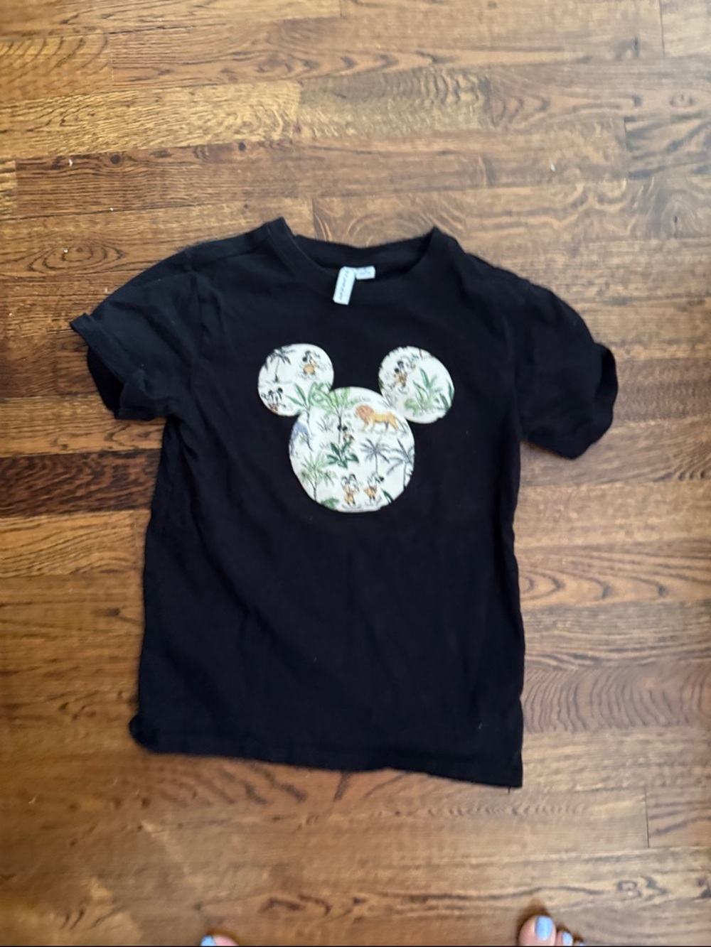 Primark Black Tee with Floral Mickey Silhouette